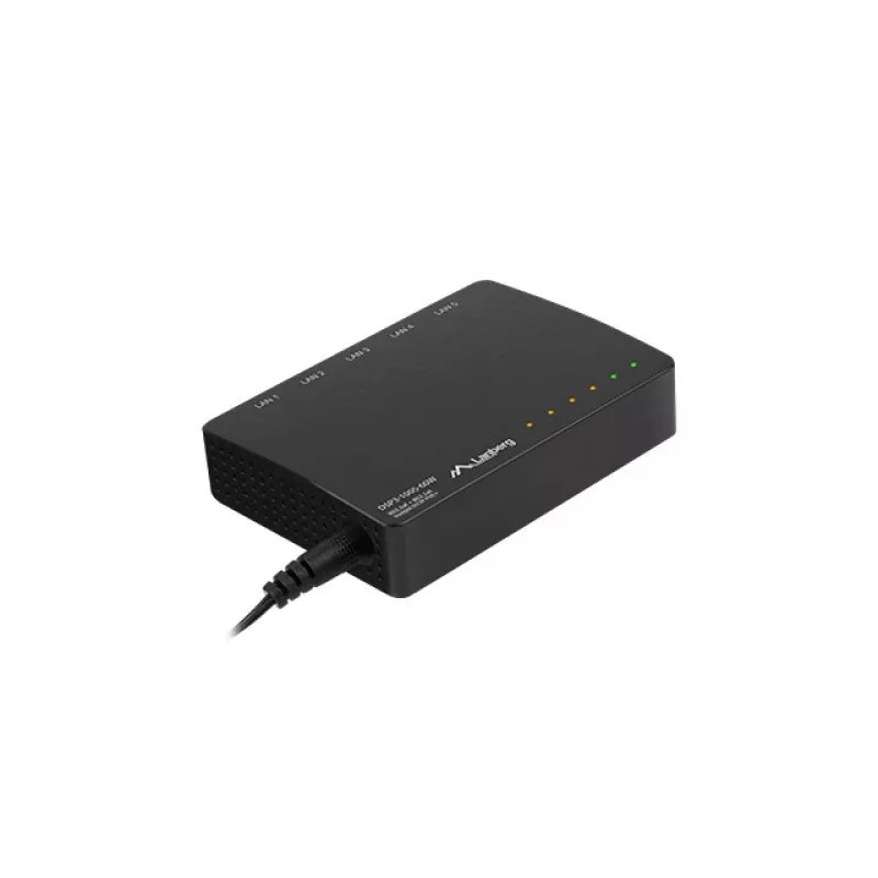Neřízený sieťový switch LANBERG DSP3-1005-60W, 5x Gigabit RJ-45, 4x PoE+ (60 W celkom), 10 Gbit/s switching