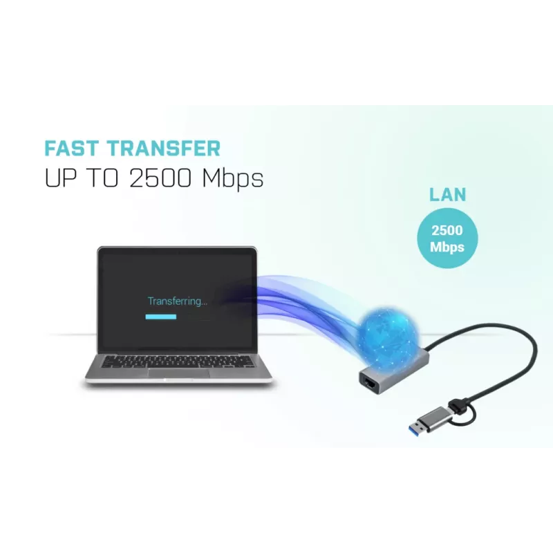 Adaptér „i-tec Metal USB-C/USB-A 2.5Gbps Ethernet“, káblový, USB Type-A/USB Type-C, Ethernet, 2500 Mbit/s, sivý