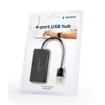 USB hub Gembird UHB-U2P4-04 – 4-portový USB 2.0, Plug-and-Play, čierny, 480 Mbit/s