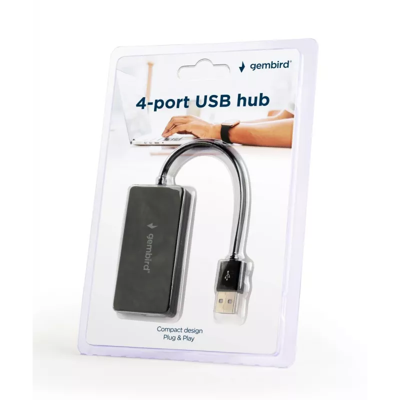 USB hub Gembird UHB-U2P4-04 – 4-portový USB 2.0, Plug-and-Play, čierny, 480 Mbit/s
