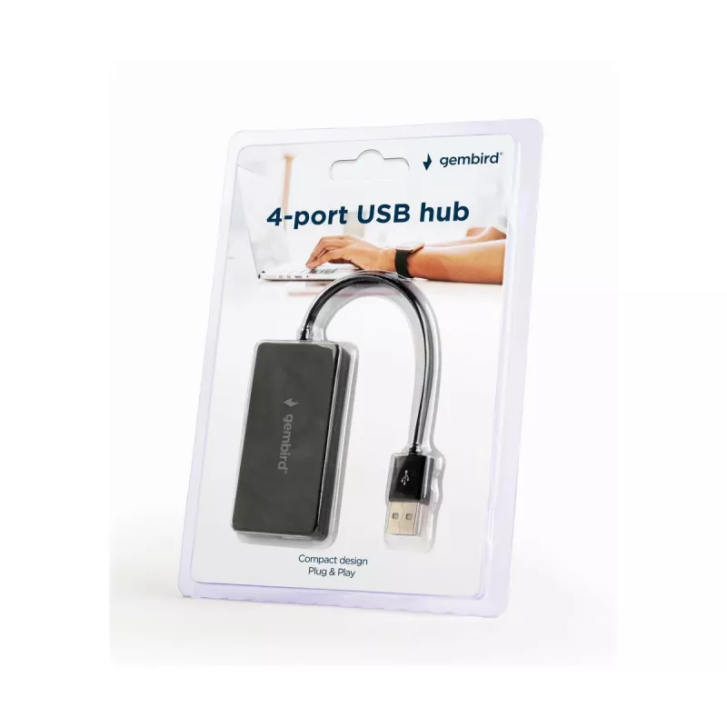 USB hub Gembird UHB-U2P4-04 – 4-portový USB 2.0, Plug-and-Play, čierny, 480 Mbit/s