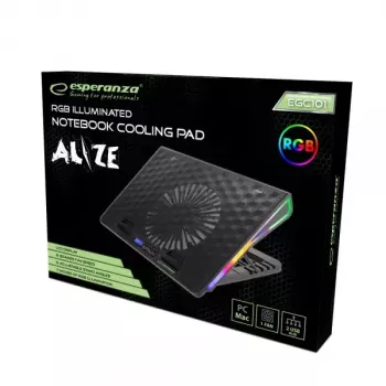 Chladiaci podložka na notebook ESPERANZA EGC101 — 1 ventilátor 18 cm, 76 cfm, 800 ot/min, 5 výškových polôh, LCD, napájaný cez USB