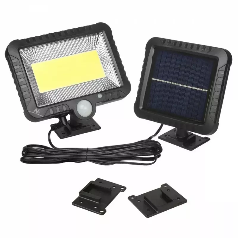 Solárny LED reflektor MACLEAN MCE438, 5 W, 400 lm, IP44, Li-Ion 5,2 V, nástenný, biele svetlo, čierny