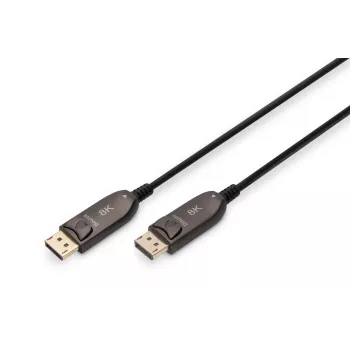 DIGITUS DisplayPort AOC hybridný sklenený optický kábel M/M UHD 8K@60Hz, CE, čierny 15m