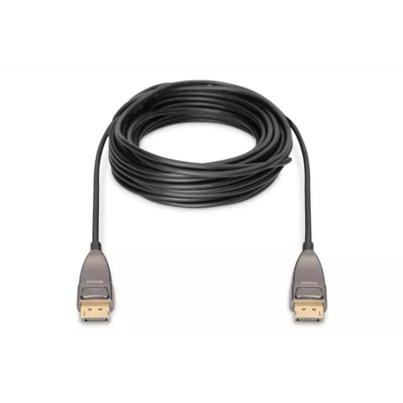 DIGITUS DisplayPort AOC hybridný sklenený optický kábel M/M UHD 8K@60Hz, CE, čierny 15m