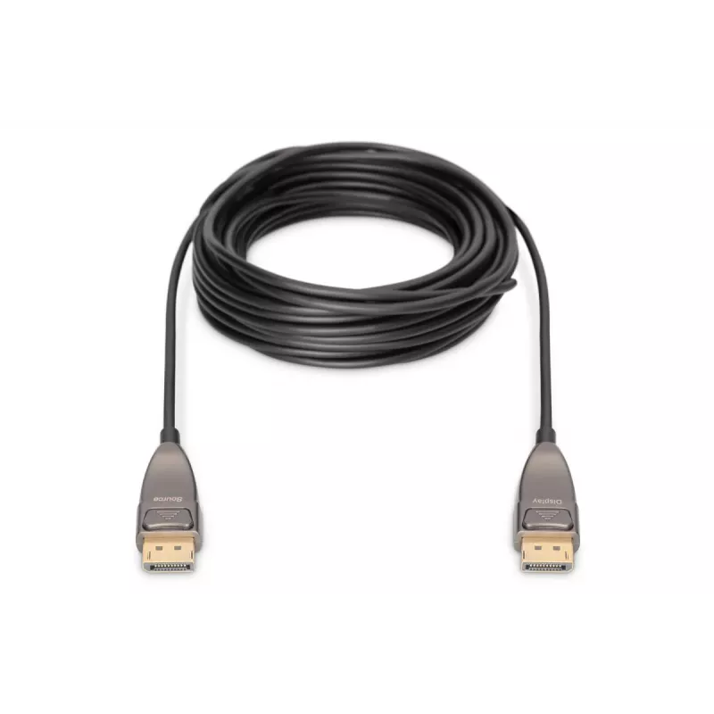 DIGITUS DisplayPort AOC hybridný sklenený optický kábel M/M UHD 8K@60Hz, CE, čierny 20m