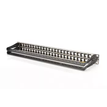 DIGITUS modulárny patch panel, tienený 48-port, pole na označenie, 1U, montáž do racku, farba čierna RAL 9005