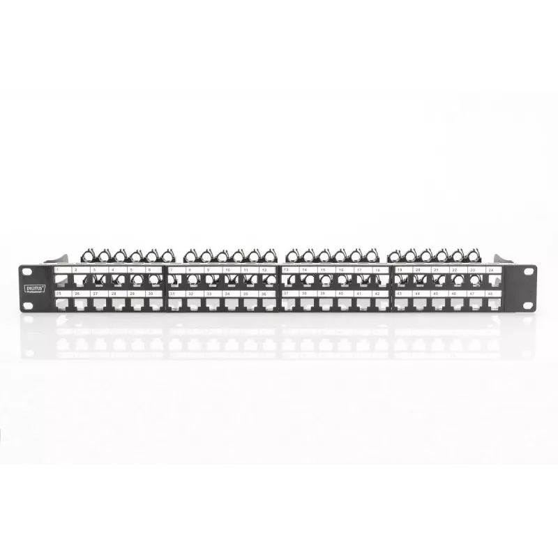 DIGITUS modulárny patch panel, tienený 48-port, pole na označenie, 1U, montáž do racku, farba čierny RAL 9005