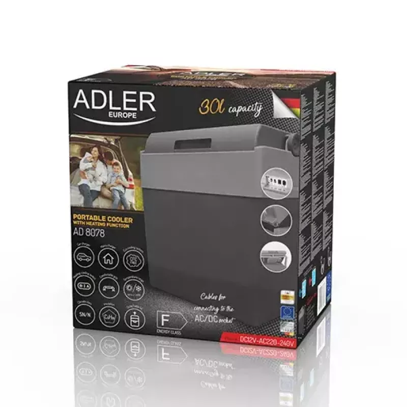 Adler AD 8078 Prenosný elektrický chladiaci box, 28 l, sivý/biely