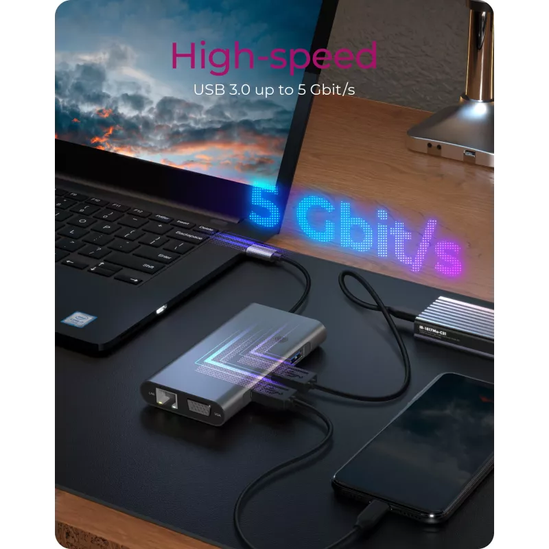 ICY BOX IB-DK4040-CPD káblový USB 3.2 Gen 1 (3.1 Gen 1) Type-C antracit, čierny