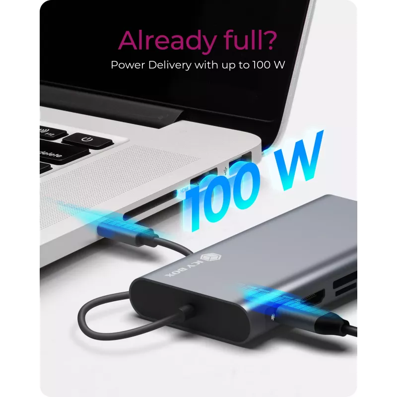 ICY BOX IB-DK4040-CPD káblový USB 3.2 Gen 1 (3.1 Gen 1) Type-C antracit, čierny