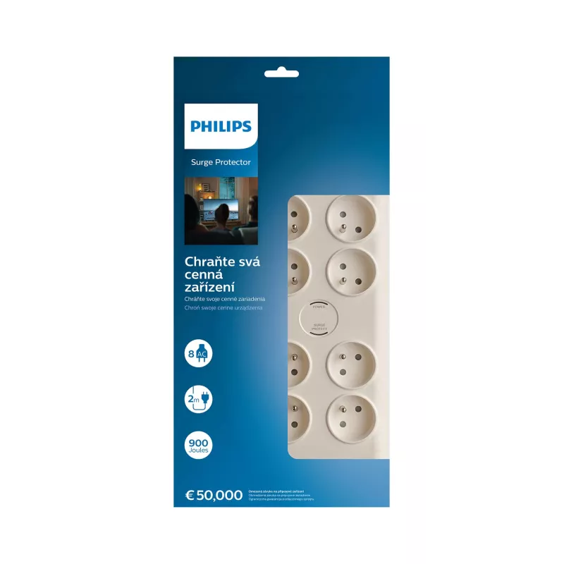 Philips SPN7080WA/60 Prepäťová ochrana Biela 8 AC zásuviek 2 m