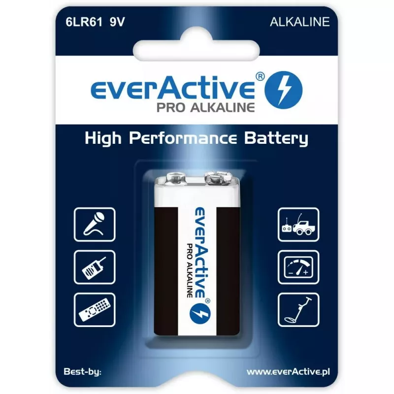 everActive EV6LR61-PRO alkalická batéria 9V 6LR61, 650 mAh, 1 ks v blistri