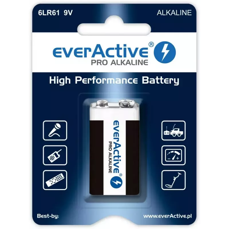 everActive EV6LR61-PRO alkalická batéria 9V 6LR61, 650 mAh, 1 ks v blistri