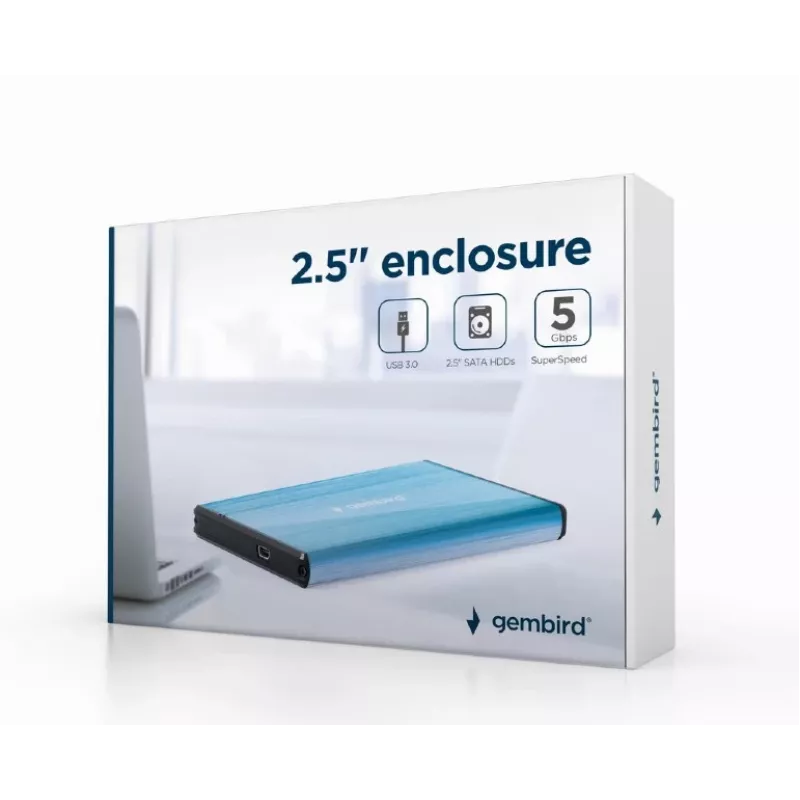 HDD puzdro Gembird EE2-U3S-3-B — 2,5-palcové Single-Bay, SATA, Mini‑USB A, až do 7 TB, modré