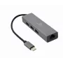 Dokovací adaptér Gembird A-CMU3-LAN-01 — USB-C 3.2 Gen 1, 1× Gigabit-LAN, 3× USB-A, kovové puzdro, sivý