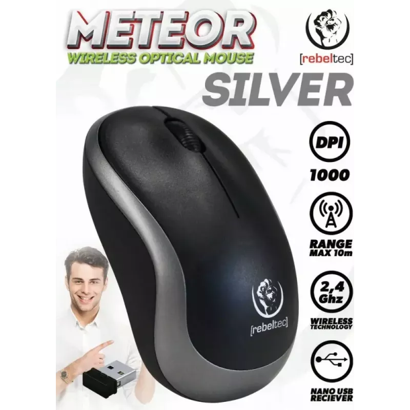 Bezdrôtová optická myš Rebeltec METEOR strieborná RBLMYS00050 USB