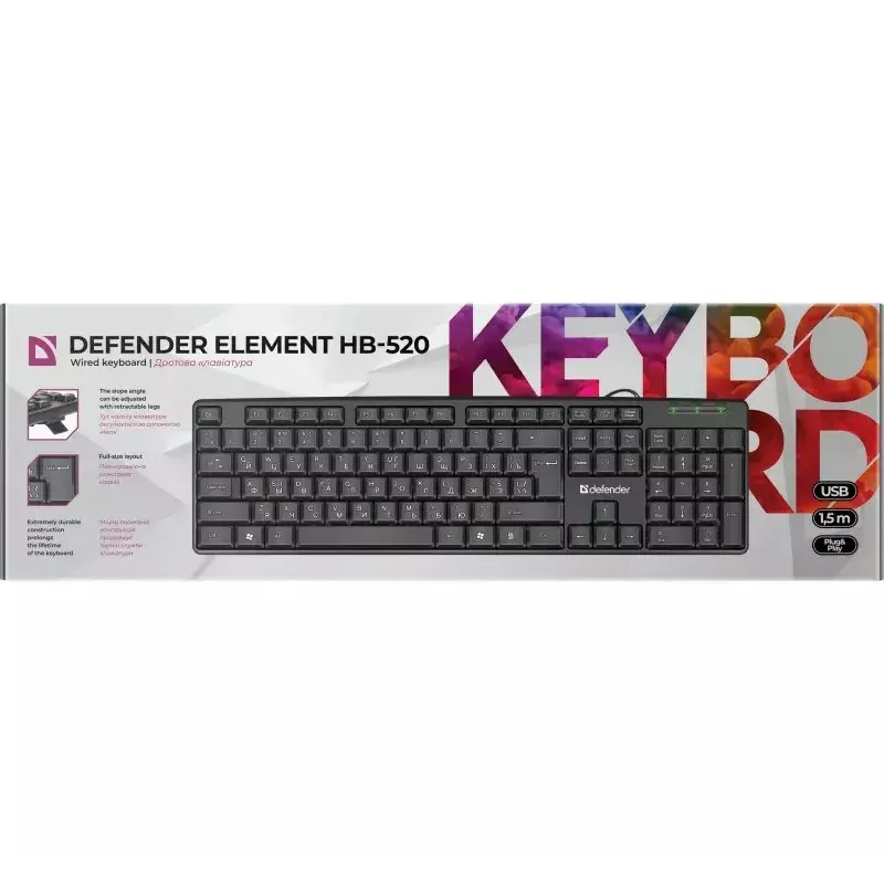 Káblová USB klávesnica DEFENDER HB-520 – kompaktné rozloženie, USB pripojenie