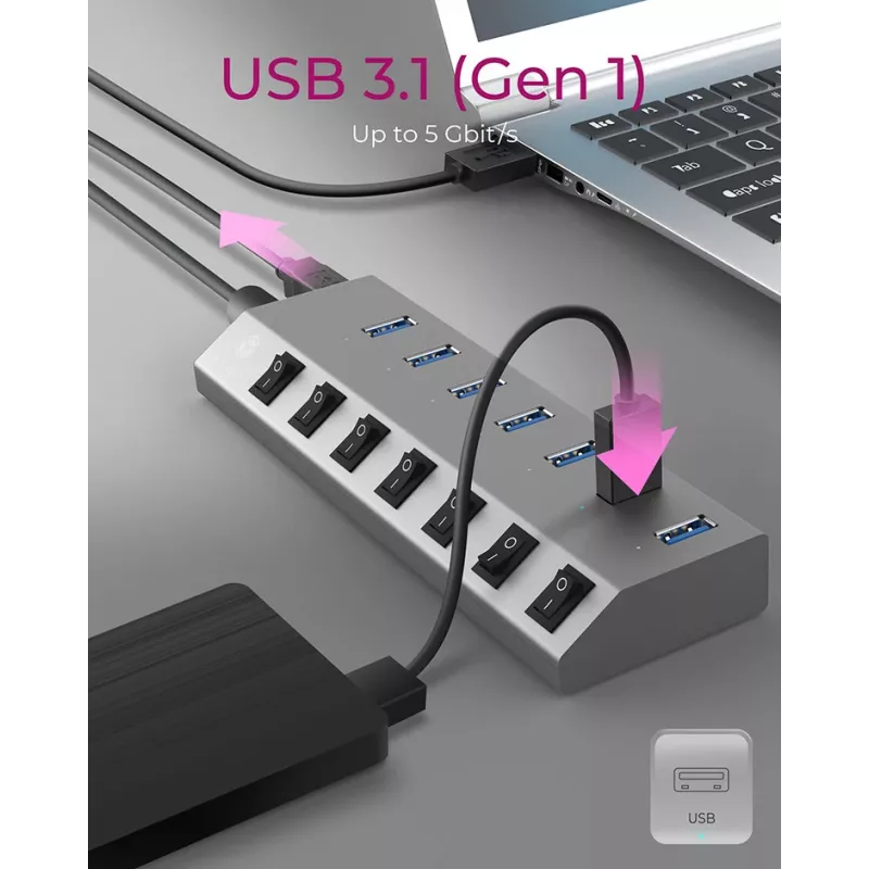ICY BOX IB-HUB1701-C3 USB 3.2 Gen 1 (3.1 Gen 1) Type-B 5000 Mbit/s antracit