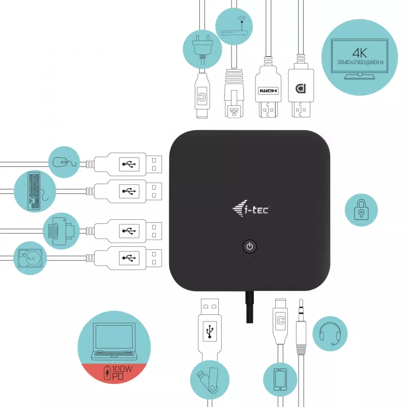i-tec USB-C HDMI DP dokovacia stanica s Power Delivery 100 W + univerzálna nabíjačka 100 W
