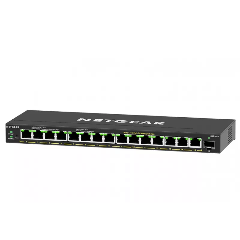 NETGEAR GS316EP-100PES sieťový switch Managed Gigabit Ethernet (10/100/1000) Power over Ethernet (PoE) čierna