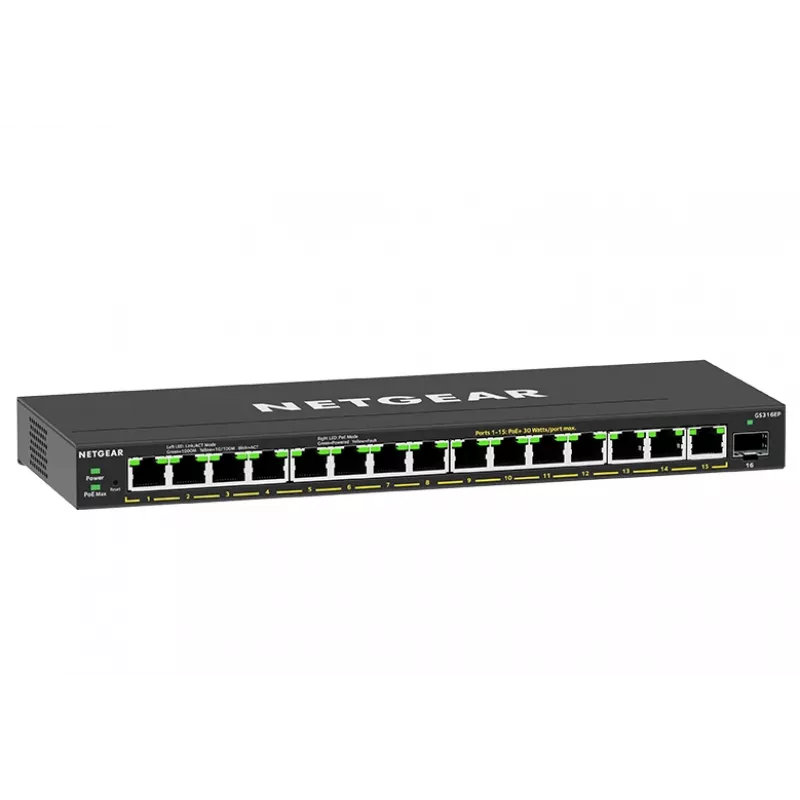 NETGEAR GS316EP-100PES sieťový switch Managed Gigabit Ethernet (10/100/1000) Power over Ethernet (PoE) čierna