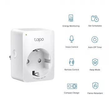 TP-Link Tapo Mini Smart Wi-Fi zásuvka, monitorovanie energie, interiér, biela, domov, kancelária, stav, Android, iOS, bezdrôtová