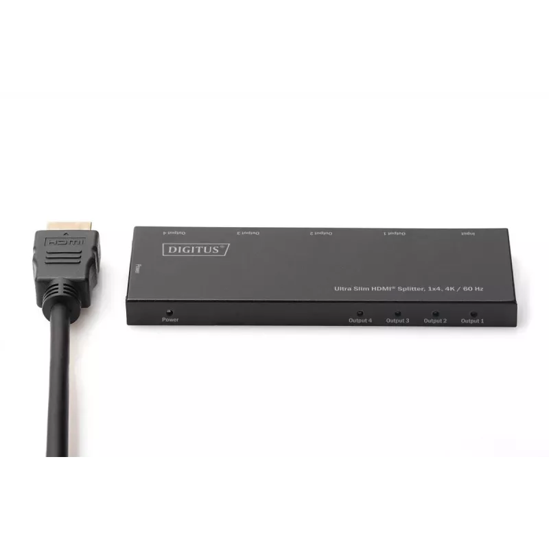 DIGITUS Ultra Slim HDMI splitter, 1x4, 4K/60Hz HDR, HDCP 2.2, 18 Gbps, napájaný Micro USB