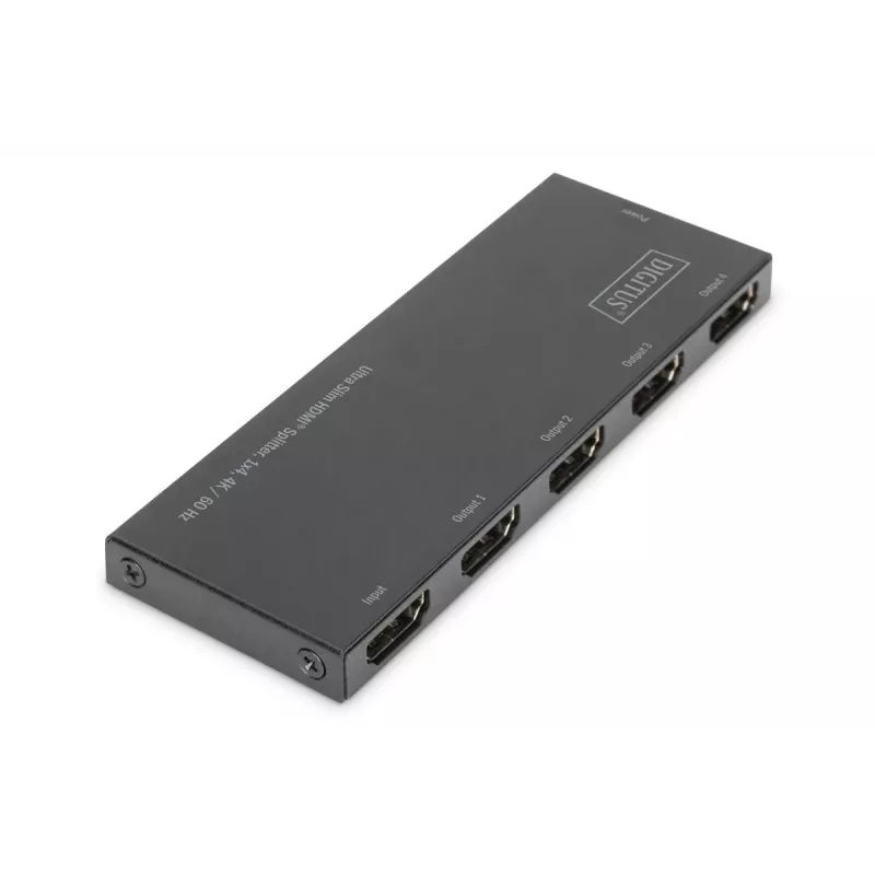 DIGITUS Ultra Slim HDMI splitter, 1x4, 4K/60Hz HDR, HDCP 2.2, 18 Gbps, napájaný Micro USB