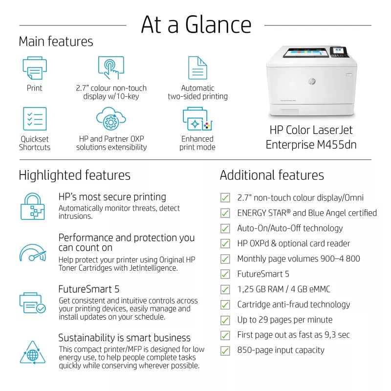 HP Color LaserJet Enterprise M455dn, laser, farba, 600 x 600 DPI, A4, 27 ppm, obojstranná tlač