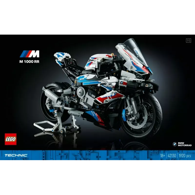 LEGO Technic model motorky BMW M1000RR 42130 s detailným motorom a funkčným odpružením