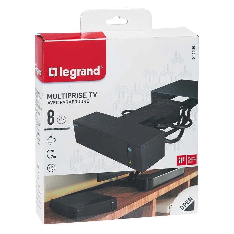 Legrand 049430 predlžovací kábel 2 m 8 AC zásuviek interiér čierny