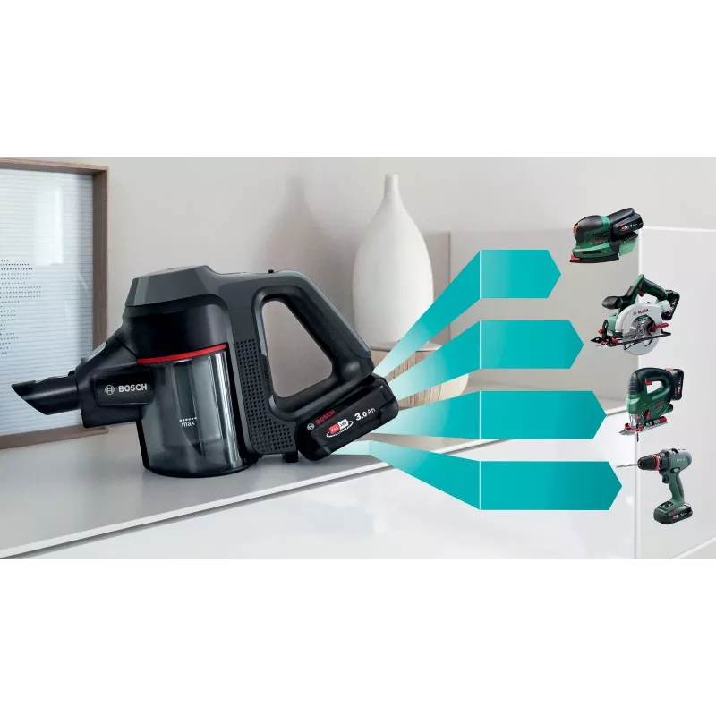 Bosch BBS712A akumulátorový vysávač / elektrická metla 2-in-1 tyčový vysávač akumulátor suchý hygienický filter bez vrecka 0,3 L grafit