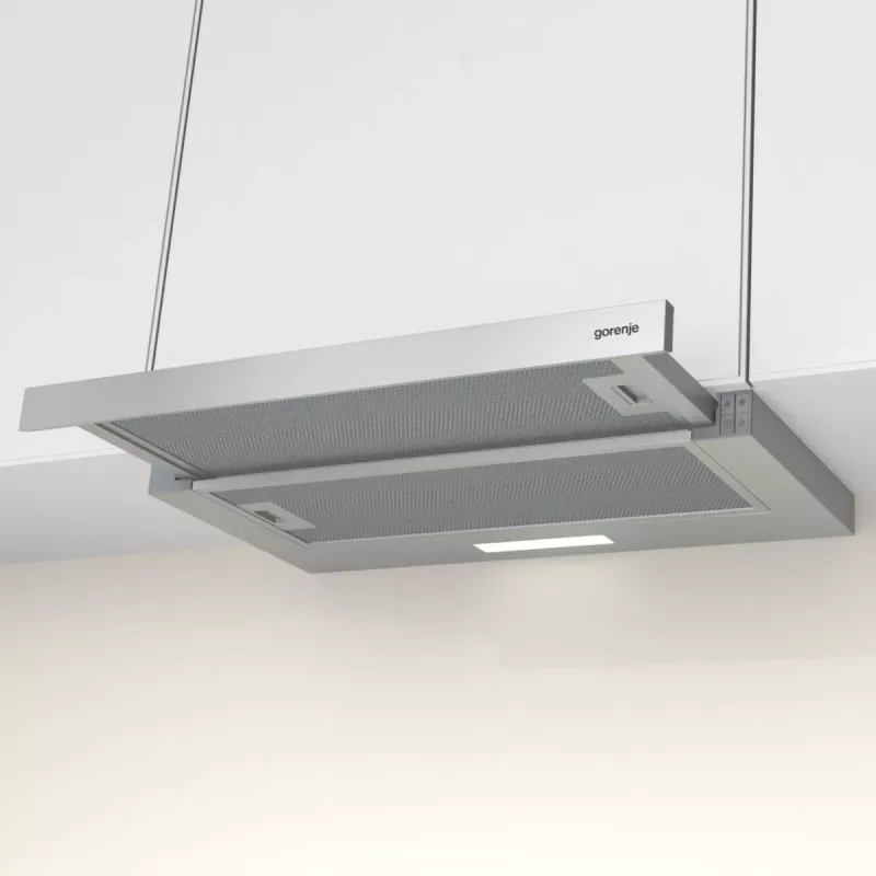 Vstavaný digestor Gorenje TH62E3X, hliníkový filter, hlučnosť: stredná