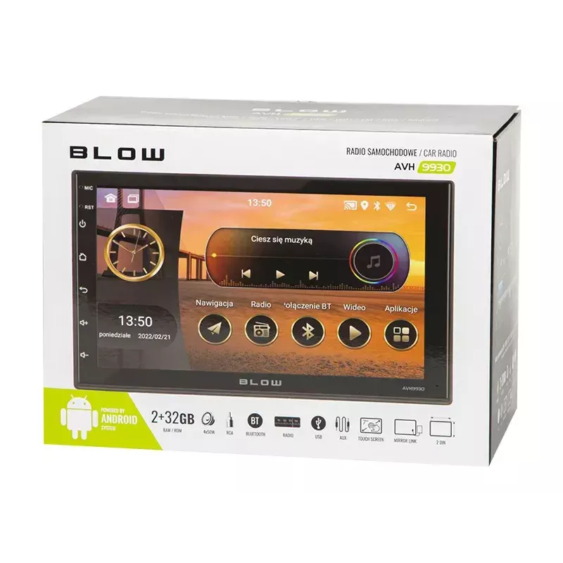 BLOW AVH-9930 autorádio 2DIN, 7" dotykový displej, GPS, Android 11, Bluetooth, čierne