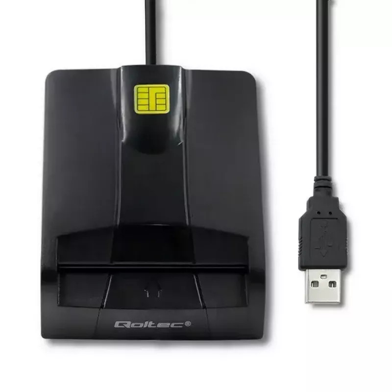 Qoltec 50634 SCR-0634 inteligentná čítačka čipových ID kariet, USB 2.0 + adaptér USB-C, čierna