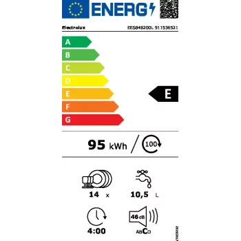 Electrolux vstavaná umývačka riadu EES848200L — 14 súprav riadu, 46 dB, AirDry, 8 programov, plne integrovaná 60 cm