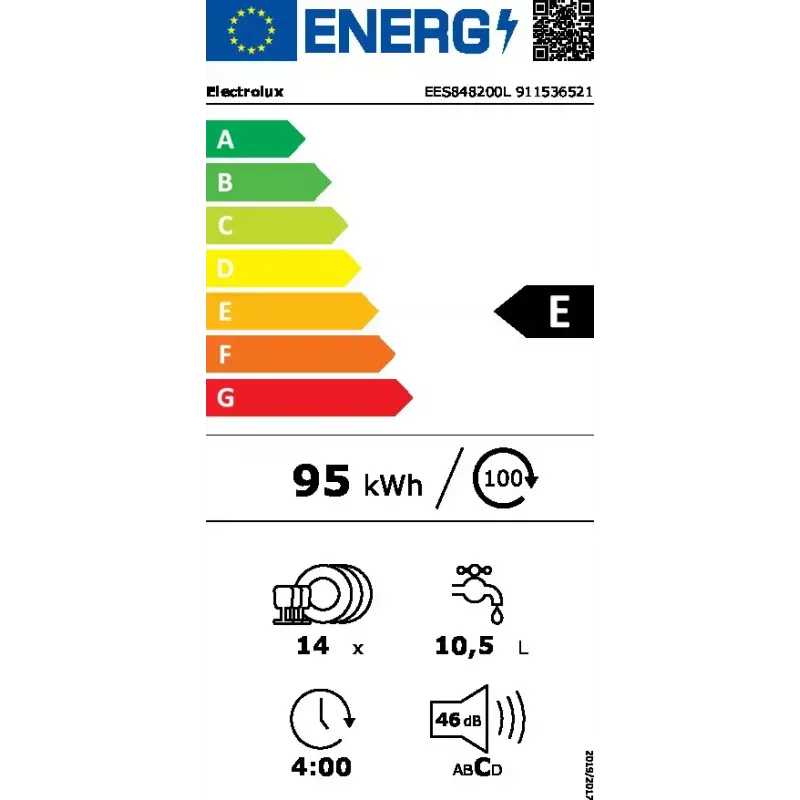 Electrolux vstavaná umývačka riadu EES848200L — 14 súprav riadu, 46 dB, AirDry, 8 programov, plne integrovaná 60 cm