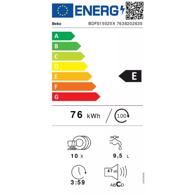 Slimline umývačka riadu Beko BDFS15020X, 10 súprav riadu, 45 cm, 47 dB, 5 programov, invertorový motor
