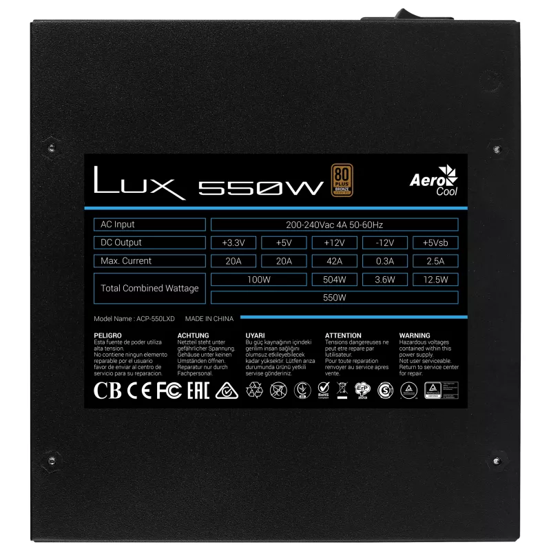 Napájací zdroj Aerocool LUX 550W 20+4 pin ATX ATX čierny
