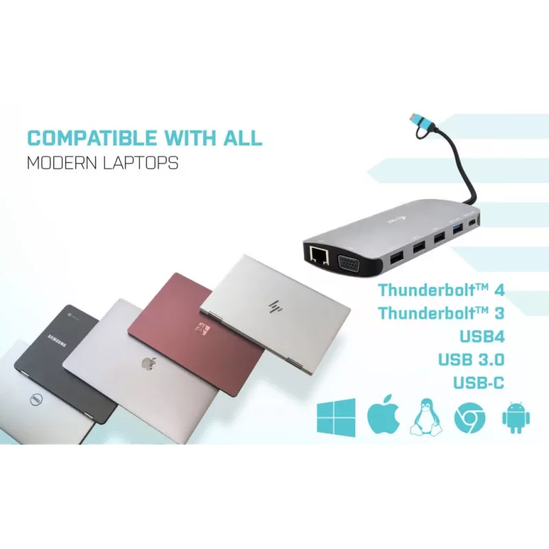 i-tec USB 3.0 USB-C/Thunderbolt 3x Display Metal Nano Dock s LAN + Power Delivery 100 W