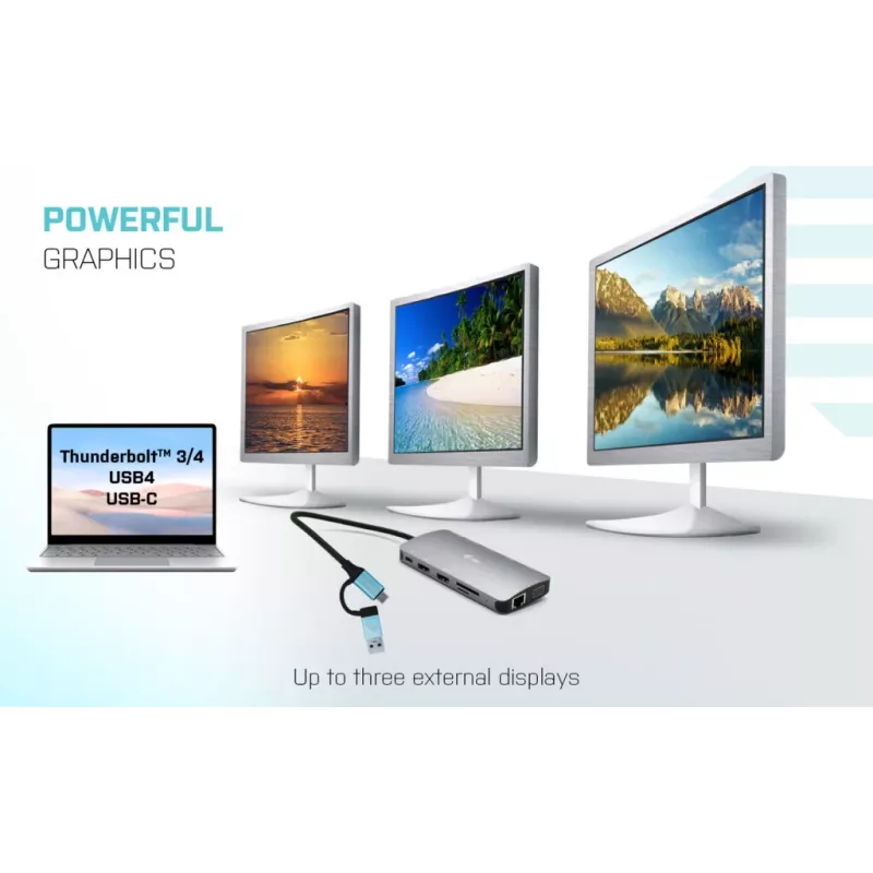 i-tec USB 3.0 USB-C/Thunderbolt 3x Display Metal Nano Dock s LAN + Power Delivery 100 W