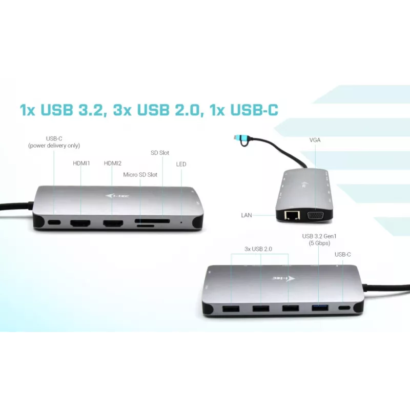 i-tec USB 3.0 USB-C/Thunderbolt 3x Display Metal Nano Dock s LAN + Power Delivery 100 W