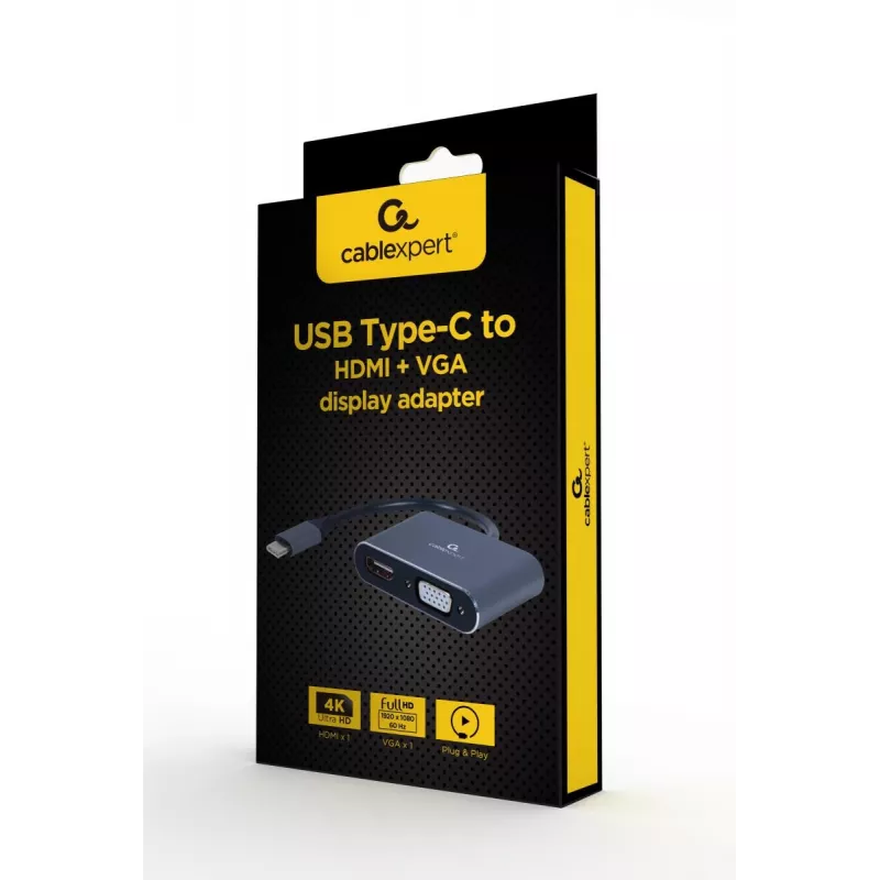 Gembird adaptér displeja USB 3.0 Type-A na HDMI + VGA, tmavosivý