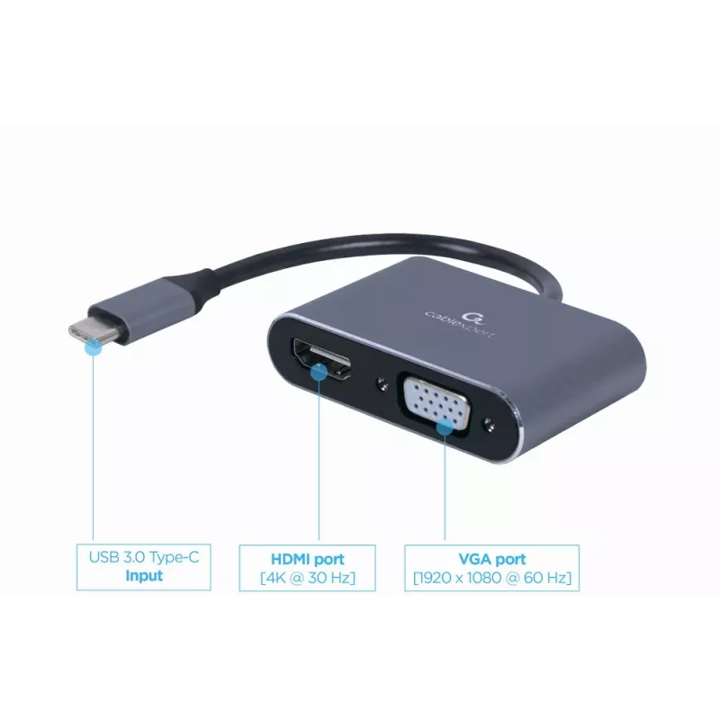 Gembird adaptér displeja USB 3.0 Type-A na HDMI + VGA, tmavosivý