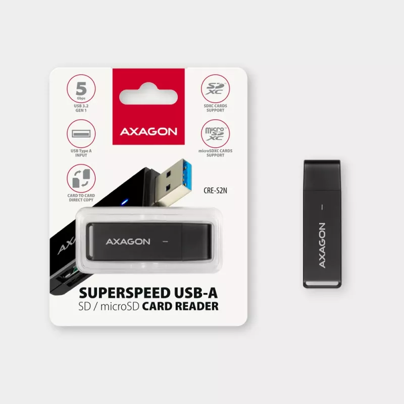 Čítačka kariet Axagon CRE-S2N USB 3.2 Gen 1 Type-A čierna