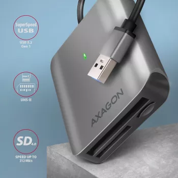 Axagon CRE-S3 externá USB-A 3.2 Gen 1 3-slotová & LUN SD/microSD/CF čítačka kariet USB 3.2 Gen 1 (3.1 Gen 1) Type-A sivá
