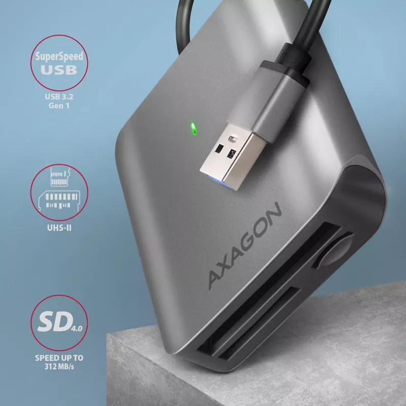 Axagon CRE-S3 externá USB-A 3.2 Gen 1 3-slotová & LUN SD/microSD/CF čítačka kariet USB 3.2 Gen 1 (3.1 Gen 1) Type-A sivá