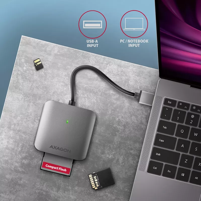 Axagon CRE-S3 externá USB-A 3.2 Gen 1 3-slotová & LUN SD/microSD/CF čítačka kariet USB 3.2 Gen 1 (3.1 Gen 1) Type-A sivá