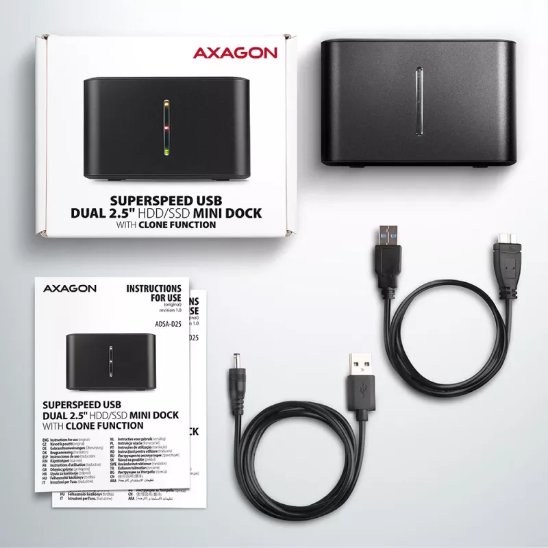 Axagon ADSA-D25 SuperSpeed USB DUAL 2.5 palcová SSD/HDD MINI dokovacia stanica